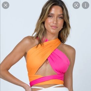 pink and orange wrap scarf top